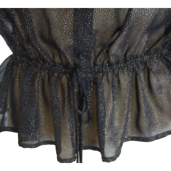 New Band of Gypsies Black & Gold Spaghetti Strap Sheer Blouse in Size Large - Picture 3 of 7